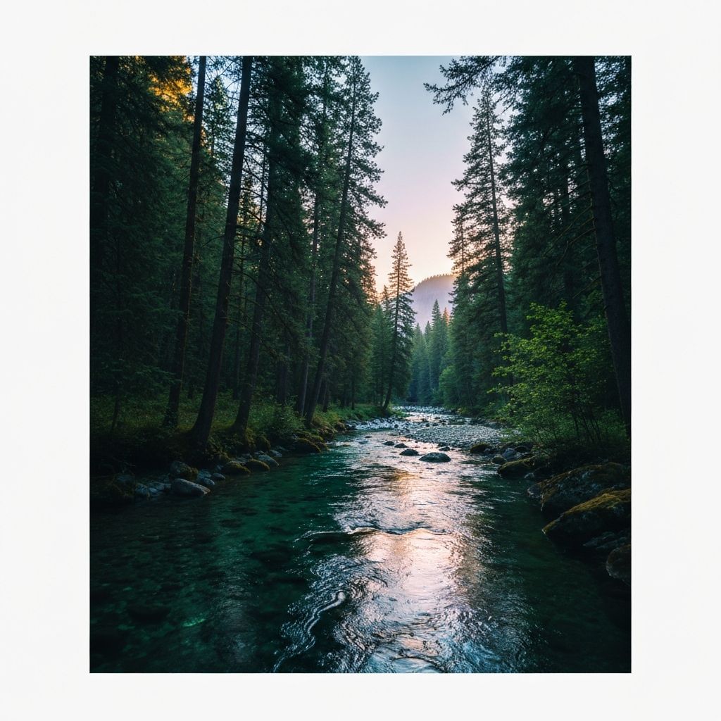 Мирни пејзаж са водом, горама и природом која инспирира фокус