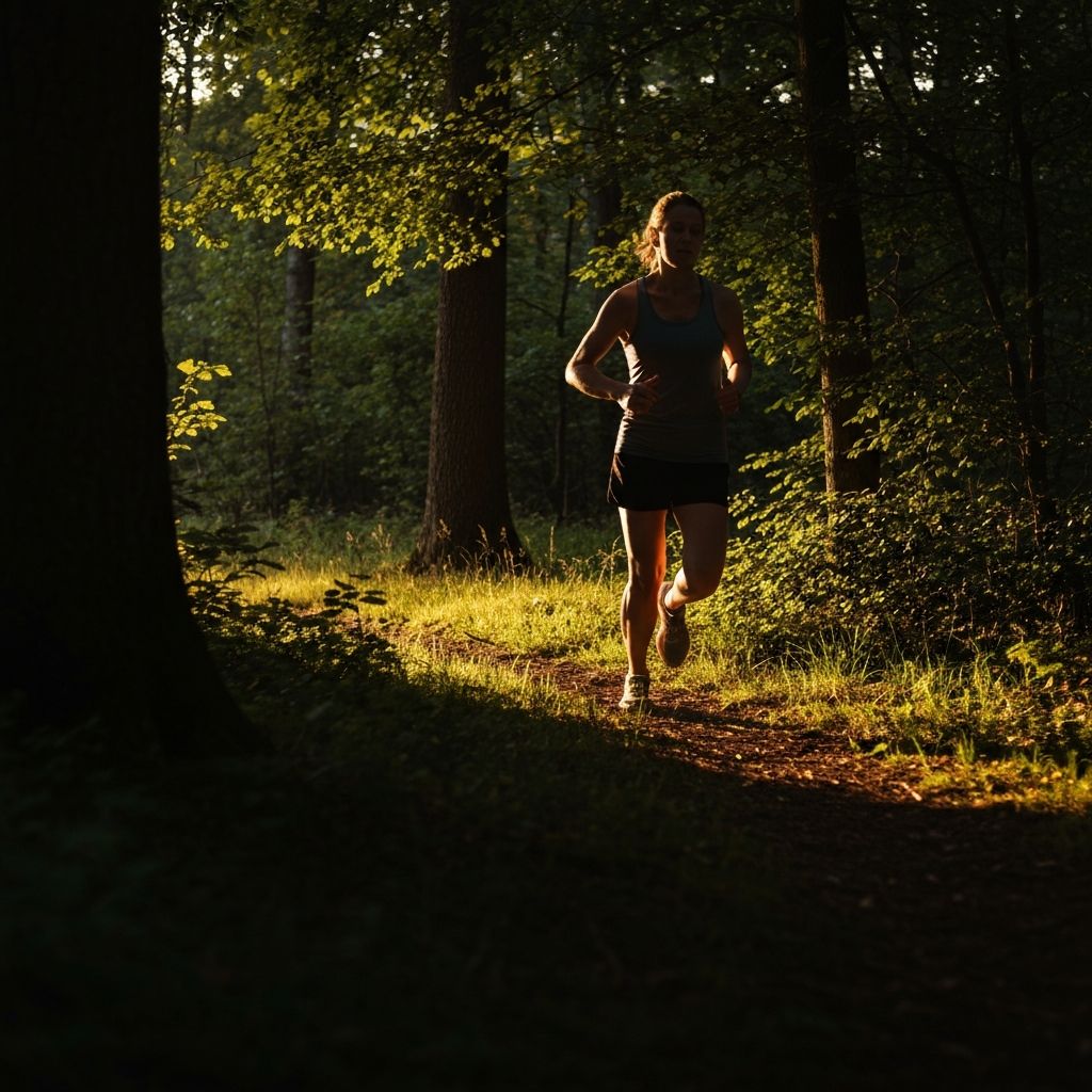 Особа која трчи кроз природу у миру и фокусу